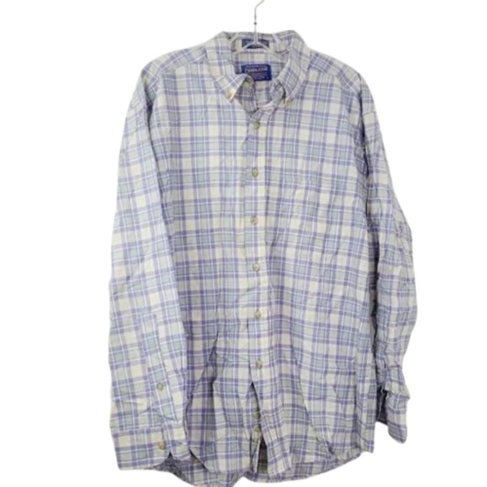 Pendleton Men's Purple Mint  Plaid Long Sleeve Casual Button-Down Shirt Size L